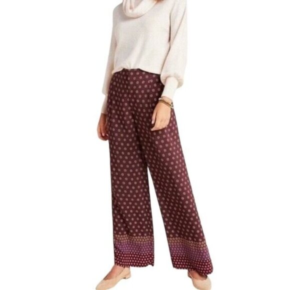 Anthropologie Womens Marsden Wide Leg Pants Size 6 Graphic Abstract Maroon - Picture 1 of 10